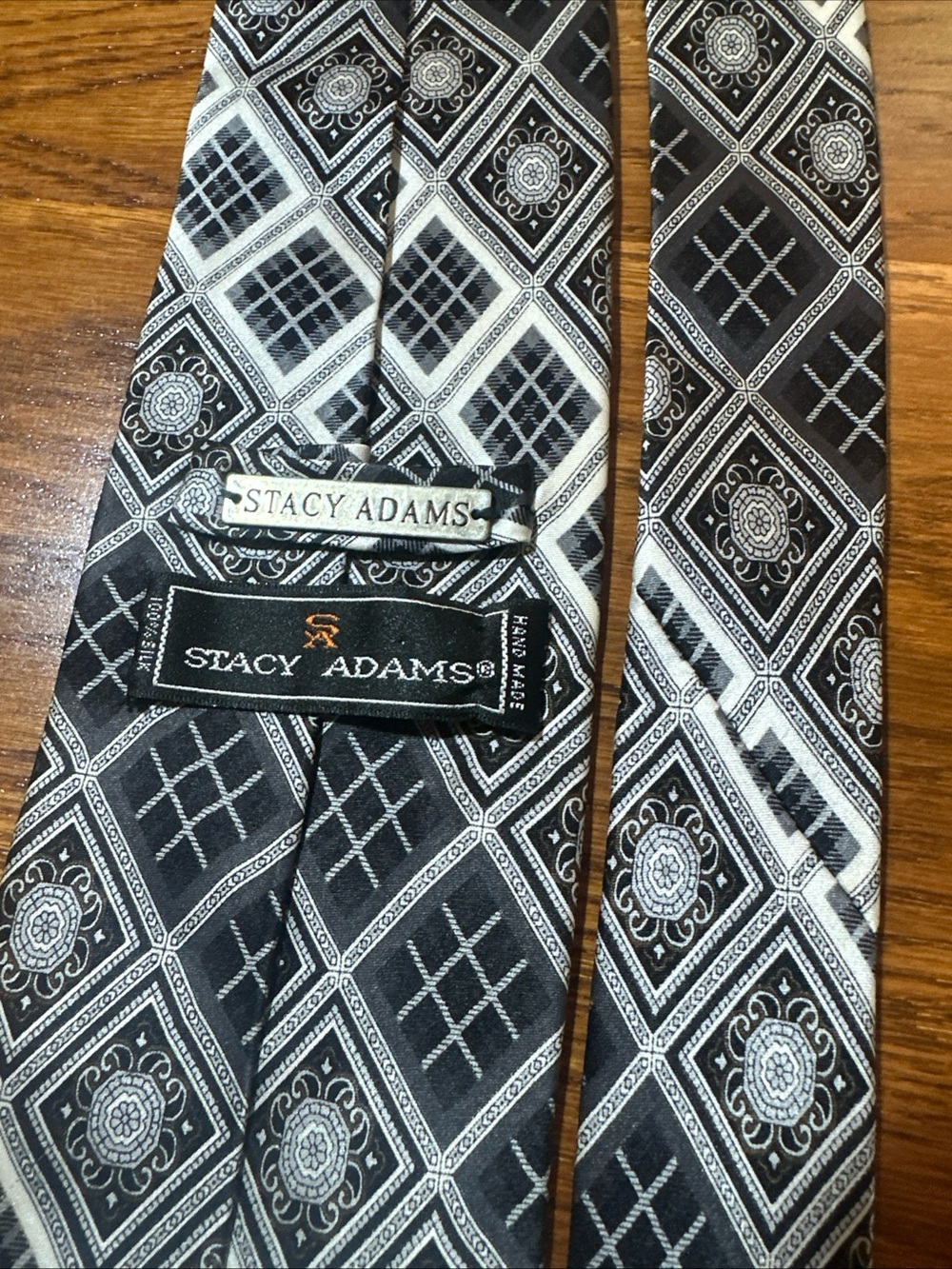 Mens Stacy Adams White, Black, Grey Tie Geometric Design